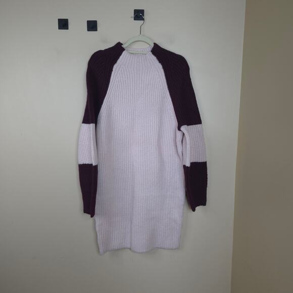 Express Colorblock Mock Neck Shift Sweater Dress in Light Pink/Maroon Size S - Picture 1 of 10